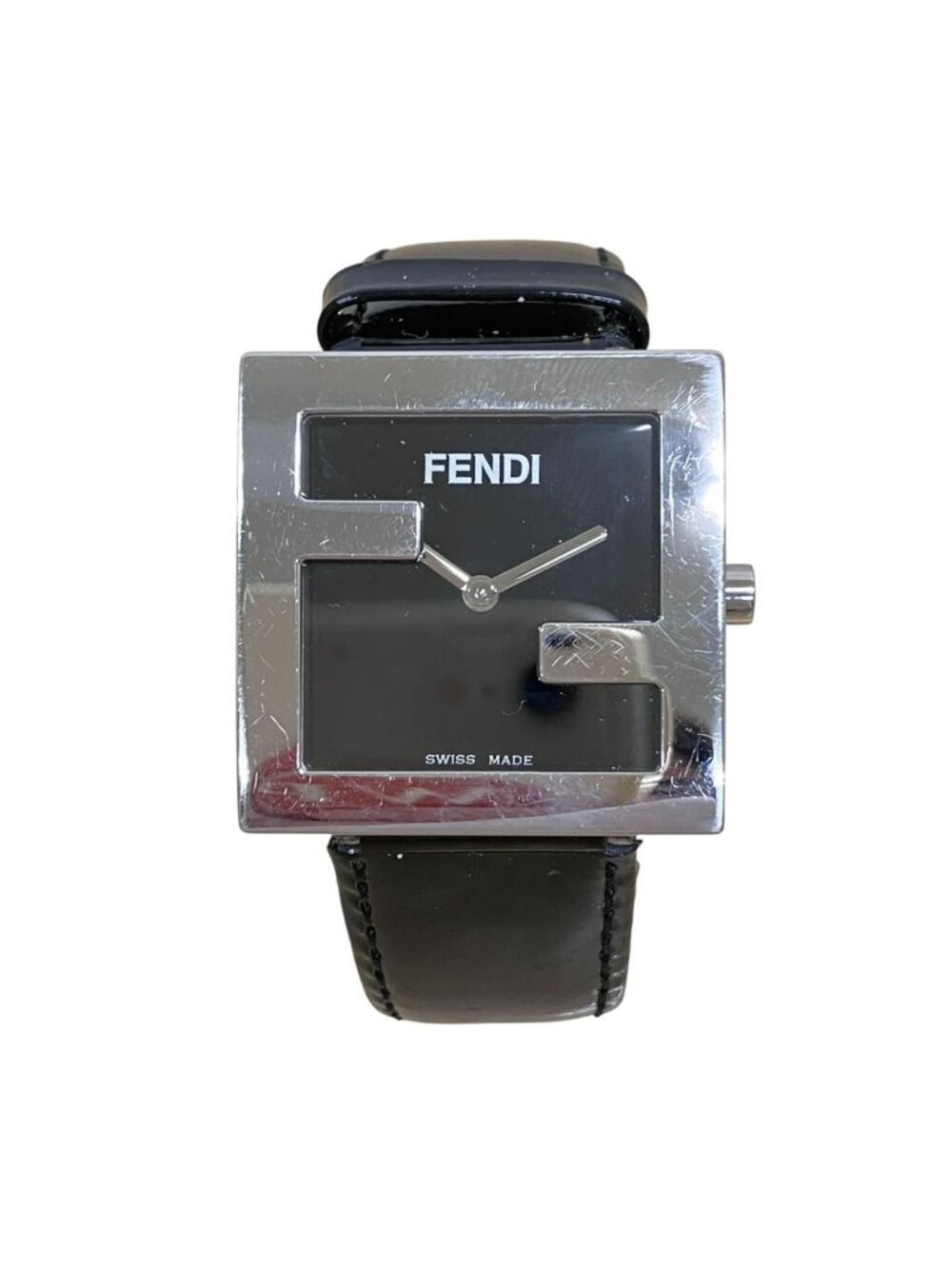 Fendi Orologi Watch SS Leather Quartz Black Dial
